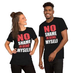unisex-staple-t-shirt-black-heather-front-625d720c4b88e.jpg No Shame Short-sleeve unisex t-shirt