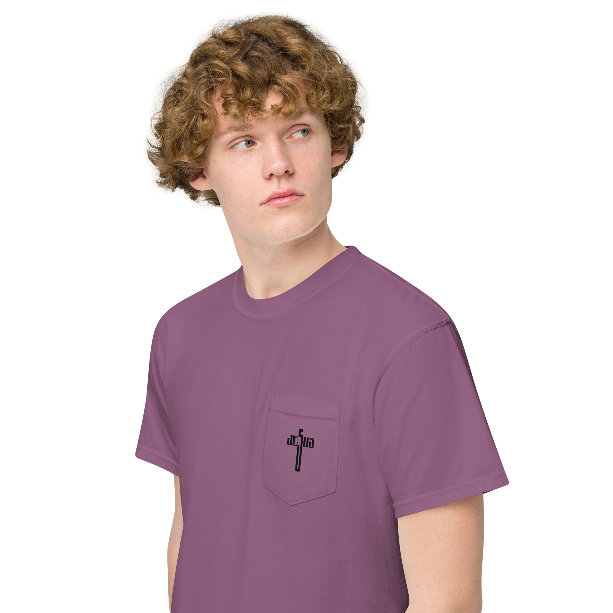 unisex garment dyed pocket t shirt berry left front 62fff597b0440