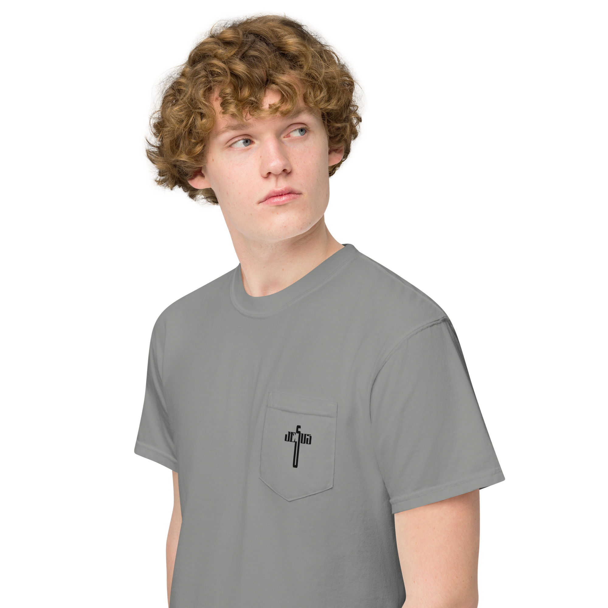 unisex garment dyed pocket t shirt grey left front 62fff597b1843