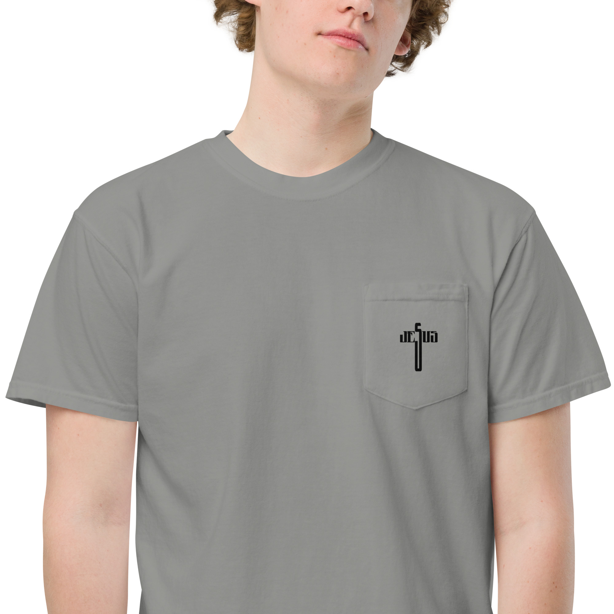 unisex garment dyed pocket t shirt grey zoomed in 62fff597b135d